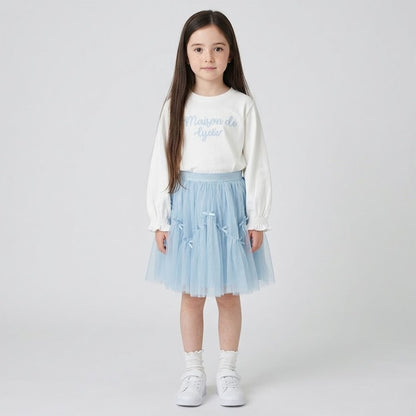 日本童裝 Ly# mine 防UV 吸水速乾 【棉100％不易變形】刺繡皺褶袖上衣 100-150cm 女童款 夏季 TOPS