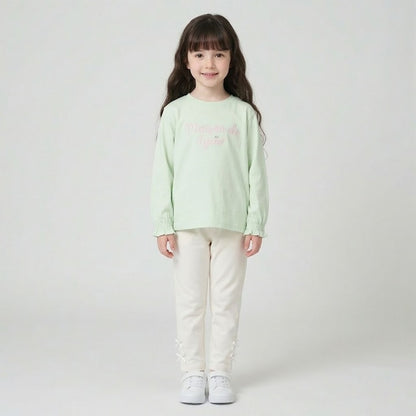 日本童裝 Ly# mine 防UV 吸水速乾 【棉100％不易變形】刺繡皺褶袖上衣 100-150cm 女童款 夏季 TOPS
