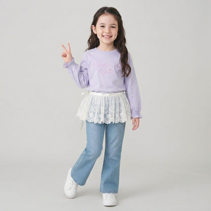 日本童裝 Ly# mine 防UV 吸水速乾 【棉100％不易變形】刺繡皺褶袖上衣 100-150cm 女童款 夏季 TOPS