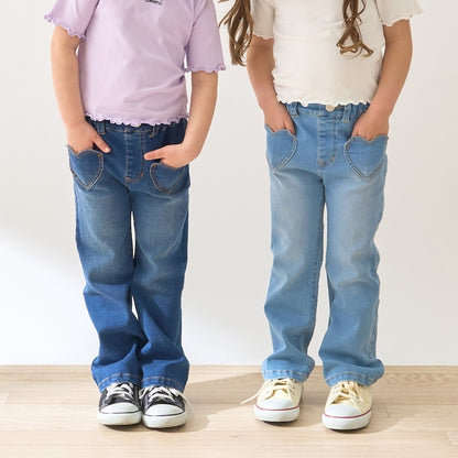 日本童裝 Ly# mine 彈力心形口袋喇叭牛仔褲 100-150cm 女童款 夏季 PANTS