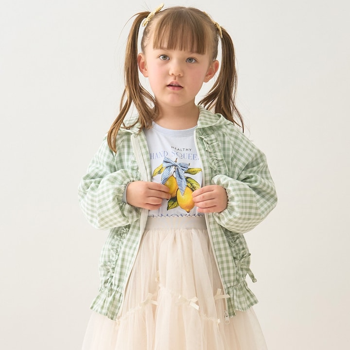 日本童裝 Ly# mine 防UV 格子花紋荷葉邊外套 100-150cm 女童款 夏季 OUTERWEAR