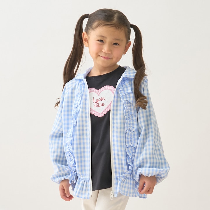 日本童裝 Ly# mine 防UV 格子花紋荷葉邊外套 100-150cm 女童款 夏季 OUTERWEAR