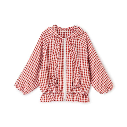 日本童裝 Ly# mine 防UV 格子花紋荷葉邊外套 100-150cm 女童款 夏季 OUTERWEAR