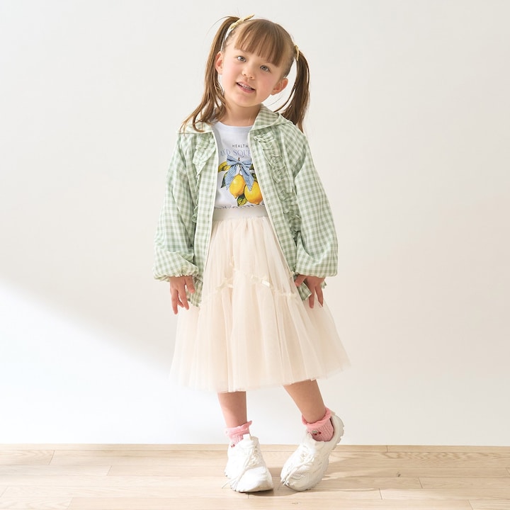 日本童裝 Ly# mine 防UV 格子花紋荷葉邊外套 100-150cm 女童款 夏季 OUTERWEAR