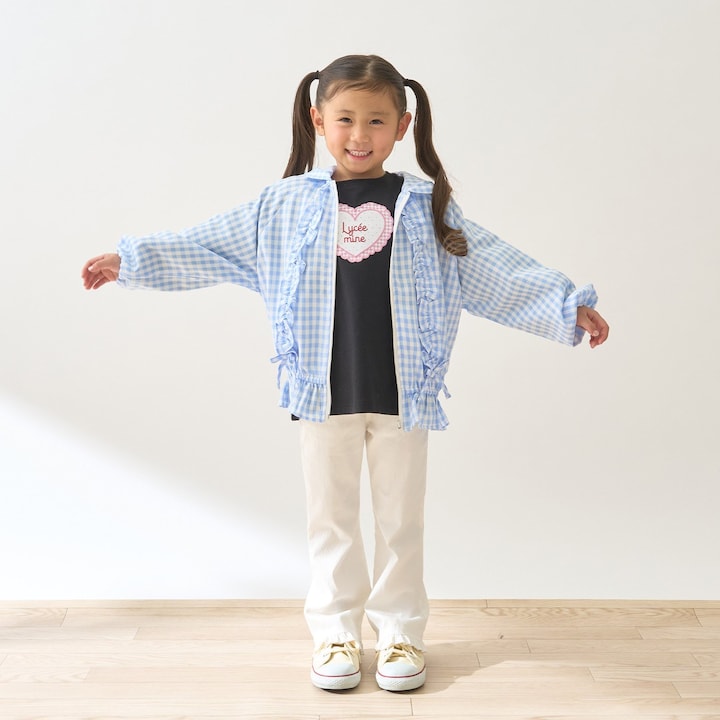 日本童裝 Ly# mine 防UV 格子花紋荷葉邊外套 100-150cm 女童款 夏季 OUTERWEAR