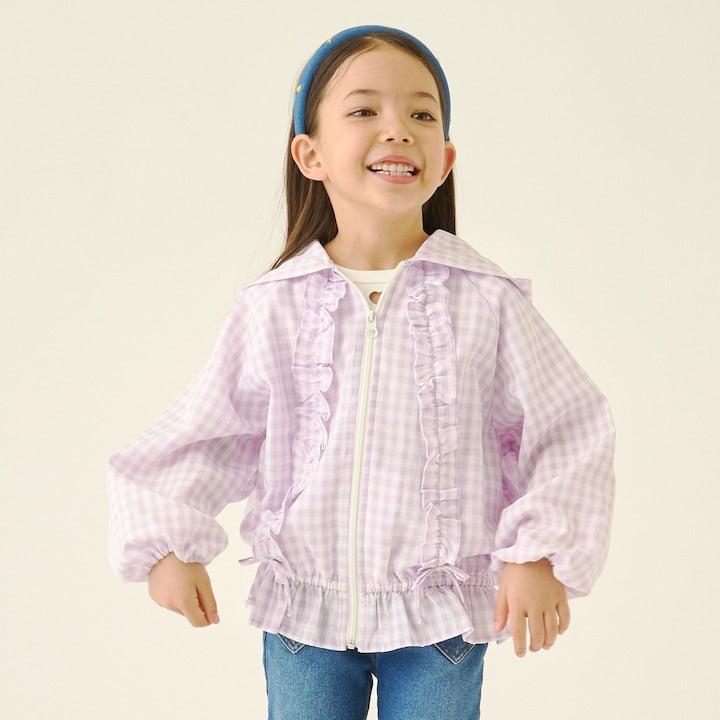 日本童裝 Ly# mine 防UV 格子花紋荷葉邊外套 100-150cm 女童款 夏季 OUTERWEAR