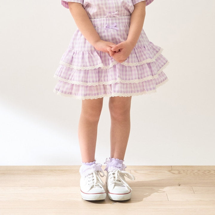 日本童裝 Ly# mine 防UV 格紋蛋糕短裙 100-150cm 女童款 夏季 SKIRTS