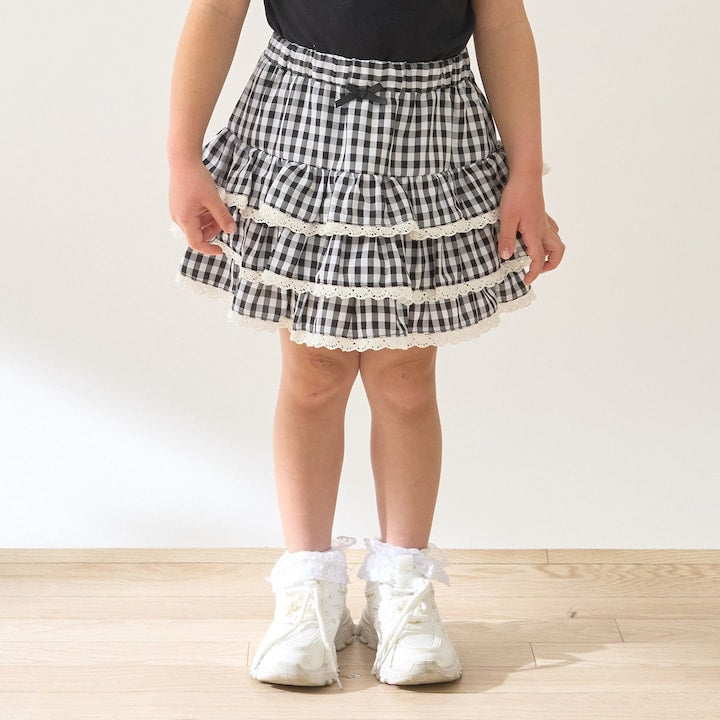日本童裝 Ly# mine 防UV 格紋蛋糕短裙 100-150cm 女童款 夏季 SKIRTS