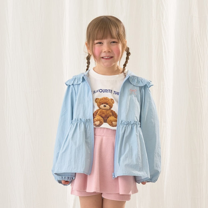日本童裝 Ly# mine 防UV 荷葉邊拉鍊連帽外套 100-150cm 女童款 夏季 OUTERWEAR