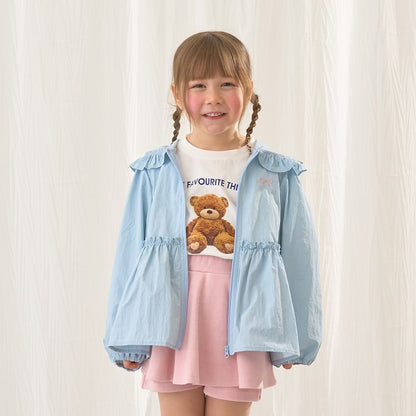 日本童裝 Ly# mine 防UV 荷葉邊拉鍊連帽外套 100-150cm 女童款 夏季 OUTERWEAR