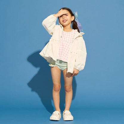 日本童裝 Ly# mine 防UV 荷葉邊拉鍊連帽外套 100-150cm 女童款 夏季 OUTERWEAR