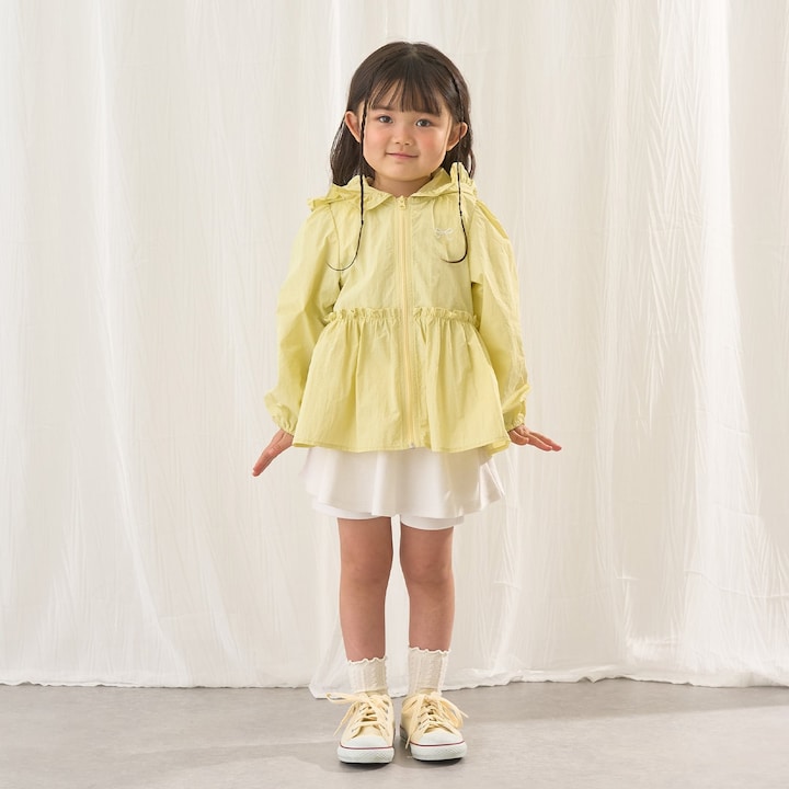 日本童裝 Ly# mine 防UV 荷葉邊拉鍊連帽外套 100-150cm 女童款 夏季 OUTERWEAR