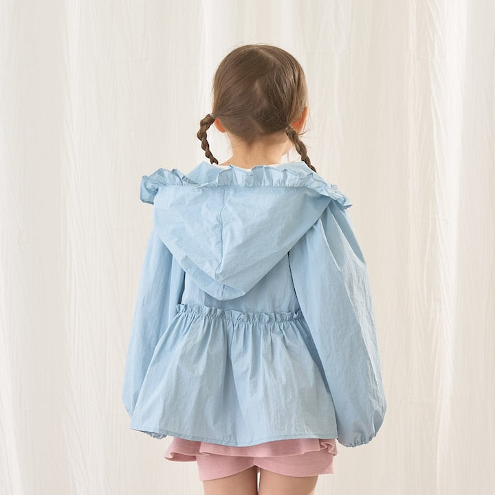 日本童裝 Ly# mine 防UV 荷葉邊拉鍊連帽外套 100-150cm 女童款 夏季 OUTERWEAR
