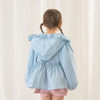 日本童裝 Ly# mine 防UV 荷葉邊拉鍊連帽外套 100-150cm 女童款 夏季 OUTERWEAR
