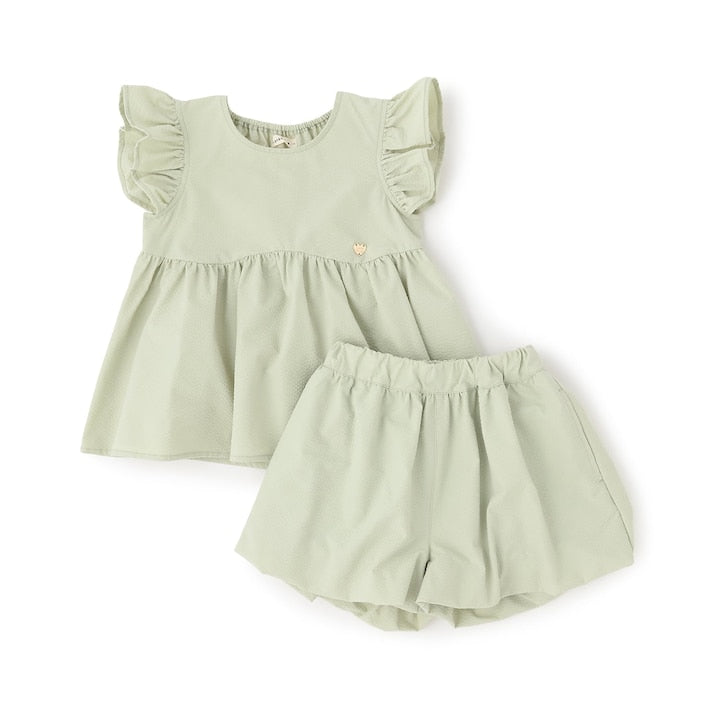 日本童裝 Ly# mine 浪波飛袖襯衫及泡泡短褲套裝 100-150cm 女童款 夏季 TOPS PANTS