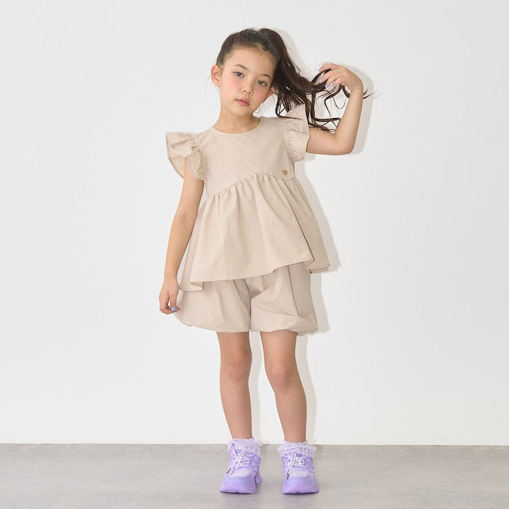 日本童裝 Ly# mine 浪波飛袖襯衫及泡泡短褲套裝 100-150cm 女童款 夏季 TOPS PANTS