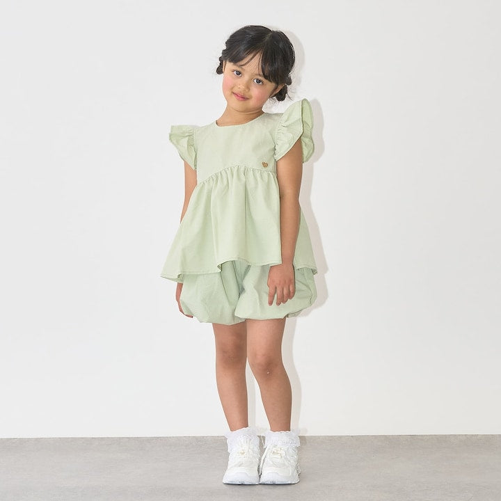 日本童裝 Ly# mine 浪波飛袖襯衫及泡泡短褲套裝 100-150cm 女童款 夏季 TOPS PANTS