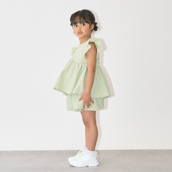 日本童裝 Ly# mine 浪波飛袖襯衫及泡泡短褲套裝 100-150cm 女童款 夏季 TOPS PANTS