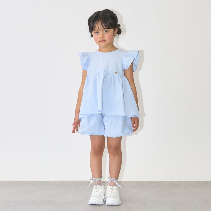 日本童裝 Ly# mine 浪波飛袖襯衫及泡泡短褲套裝 100-150cm 女童款 夏季 TOPS PANTS