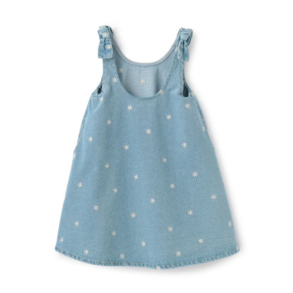 日本童裝 Ly# mine 刺繡圖案喇叭牛仔連身裙 100-150cm 女童款 夏季 DRESSES