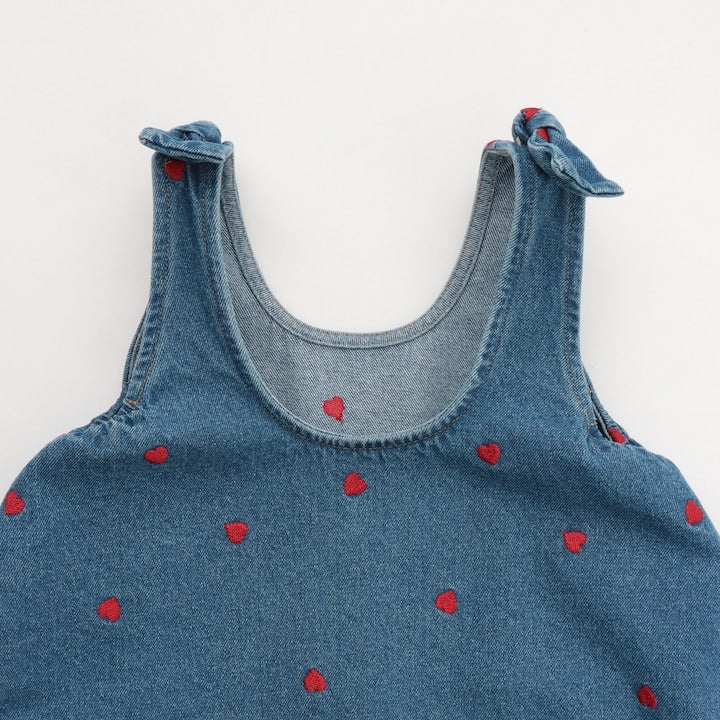 日本童裝 Ly# mine 刺繡圖案喇叭牛仔連身裙 100-150cm 女童款 夏季 DRESSES