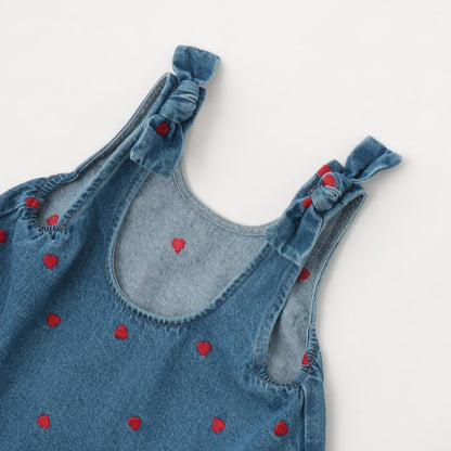 日本童裝 Ly# mine 刺繡圖案喇叭牛仔連身裙 100-150cm 女童款 夏季 DRESSES