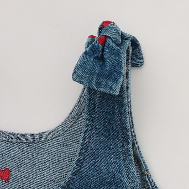 日本童裝 Ly# mine 刺繡圖案喇叭牛仔連身裙 100-150cm 女童款 夏季 DRESSES