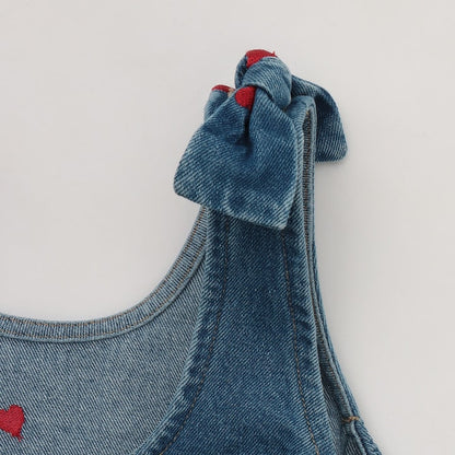日本童裝 Ly# mine 刺繡圖案喇叭牛仔連身裙 100-150cm 女童款 夏季 DRESSES