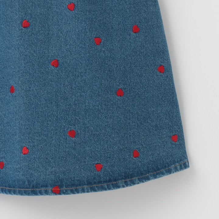 日本童裝 Ly# mine 刺繡圖案喇叭牛仔連身裙 100-150cm 女童款 夏季 DRESSES