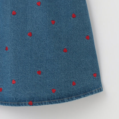 日本童裝 Ly# mine 刺繡圖案喇叭牛仔連身裙 100-150cm 女童款 夏季 DRESSES