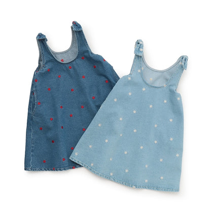 日本童裝 Ly# mine 刺繡圖案喇叭牛仔連身裙 100-150cm 女童款 夏季 DRESSES