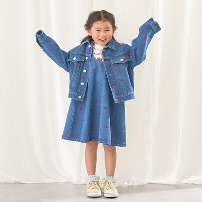 日本童裝 Ly# mine 刺繡圖案喇叭牛仔連身裙 100-150cm 女童款 夏季 DRESSES