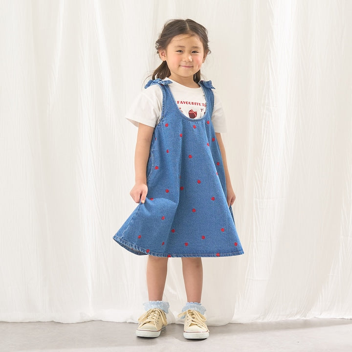 日本童裝 Ly# mine 刺繡圖案喇叭牛仔連身裙 100-150cm 女童款 夏季 DRESSES