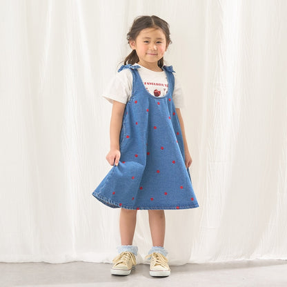 日本童裝 Ly# mine 刺繡圖案喇叭牛仔連身裙 100-150cm 女童款 夏季 DRESSES