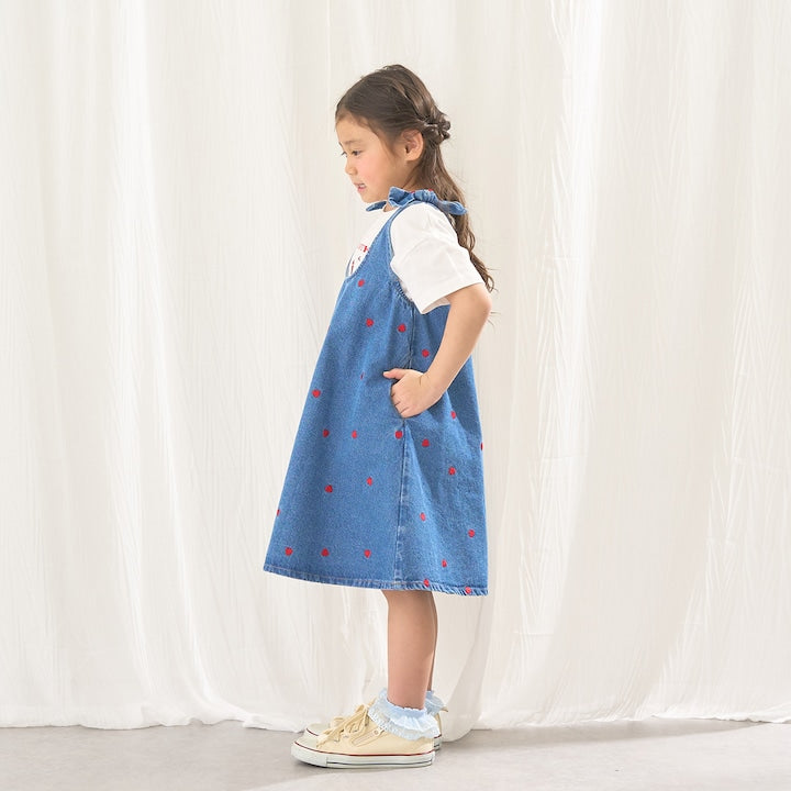 日本童裝 Ly# mine 刺繡圖案喇叭牛仔連身裙 100-150cm 女童款 夏季 DRESSES