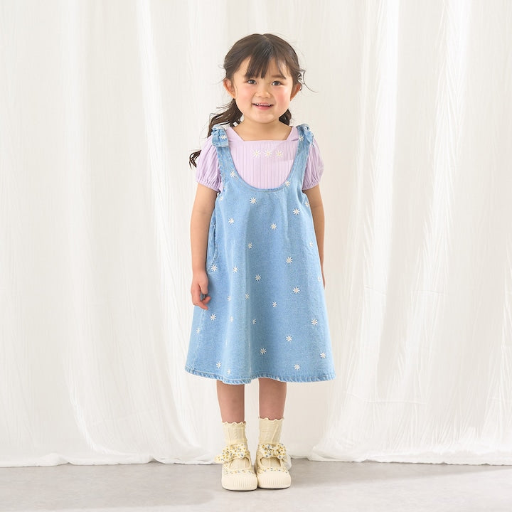 日本童裝 Ly# mine 刺繡圖案喇叭牛仔連身裙 100-150cm 女童款 夏季 DRESSES