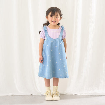 日本童裝 Ly# mine 刺繡圖案喇叭牛仔連身裙 100-150cm 女童款 夏季 DRESSES