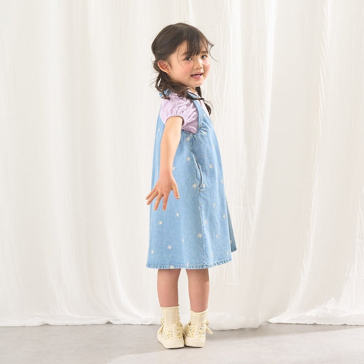 日本童裝 Ly# mine 刺繡圖案喇叭牛仔連身裙 100-150cm 女童款 夏季 DRESSES
