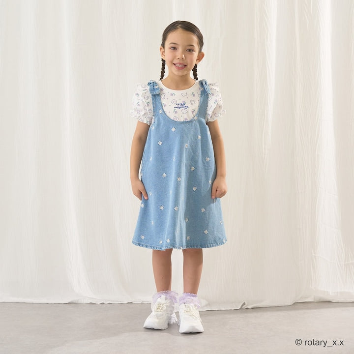 日本童裝 Ly# mine 刺繡圖案喇叭牛仔連身裙 100-150cm 女童款 夏季 DRESSES