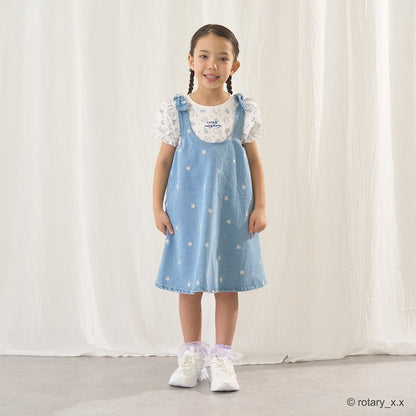 日本童裝 Ly# mine 刺繡圖案喇叭牛仔連身裙 100-150cm 女童款 夏季 DRESSES