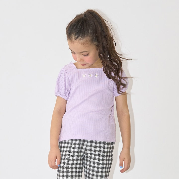 日本童裝 Ly# mine 方領泡泡袖刺繡上衣 100-150cm 女童款 夏季 TOPS