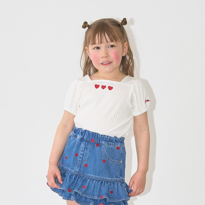 日本童裝 Ly# mine 方領泡泡袖刺繡上衣 100-150cm 女童款 夏季 TOPS