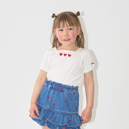 日本童裝 Ly# mine 方領泡泡袖刺繡上衣 100-150cm 女童款 夏季 TOPS