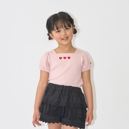 日本童裝 Ly# mine 方領泡泡袖刺繡上衣 100-150cm 女童款 夏季 TOPS