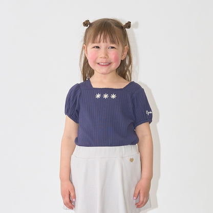 日本童裝 Ly# mine 方領泡泡袖刺繡上衣 100-150cm 女童款 夏季 TOPS