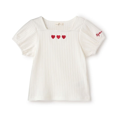 日本童裝 Ly# mine 方領泡泡袖刺繡上衣 100-150cm 女童款 夏季 TOPS