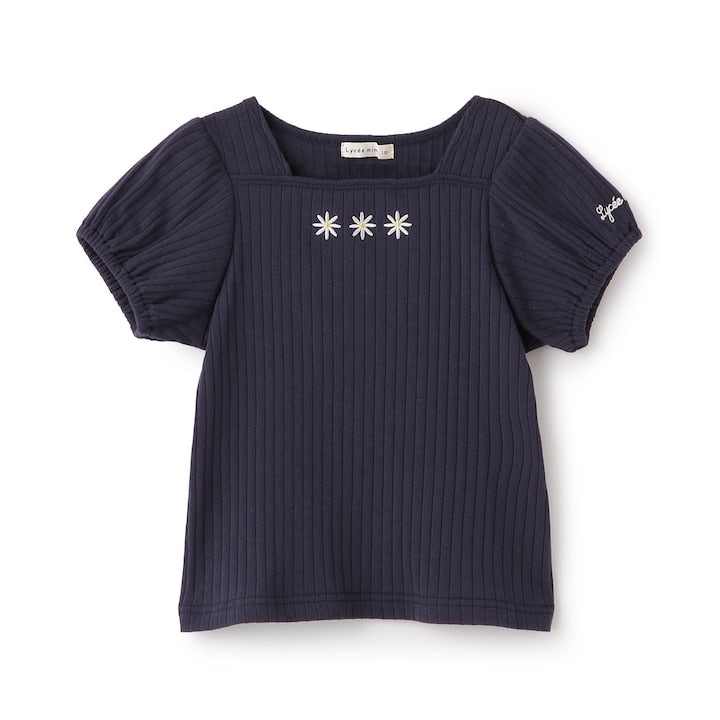 日本童裝 Ly# mine 方領泡泡袖刺繡上衣 100-150cm 女童款 夏季 TOPS