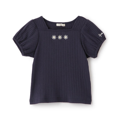 日本童裝 Ly# mine 方領泡泡袖刺繡上衣 100-150cm 女童款 夏季 TOPS
