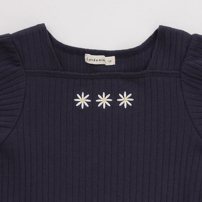日本童裝 Ly# mine 方領泡泡袖刺繡上衣 100-150cm 女童款 夏季 TOPS