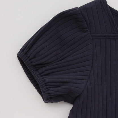 日本童裝 Ly# mine 方領泡泡袖刺繡上衣 100-150cm 女童款 夏季 TOPS